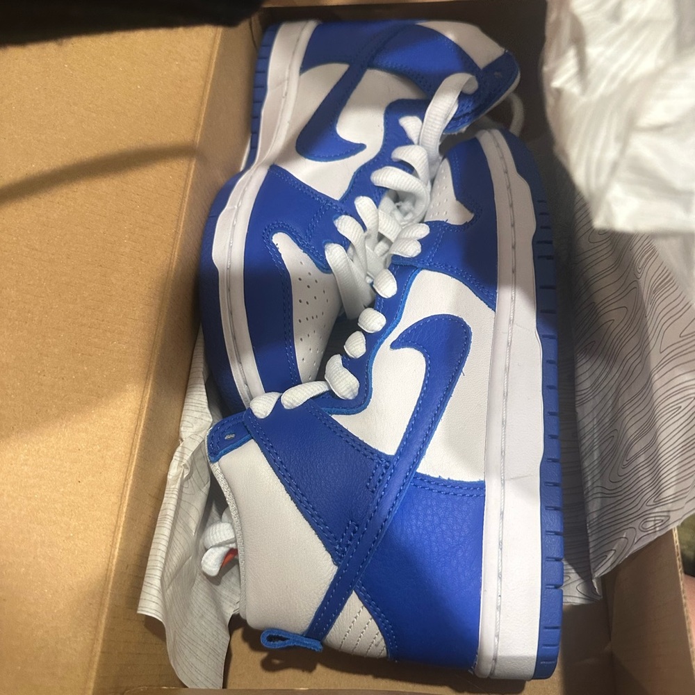 White and Blue Low-Top Sneakers